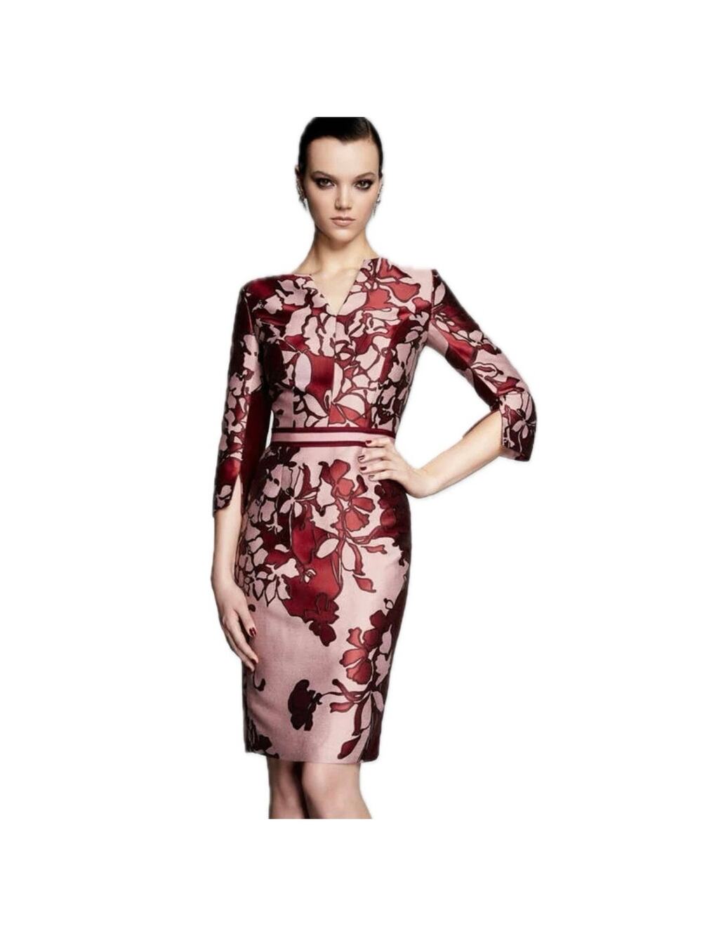 Frascara Floral Jacquard Pencil Dress Women's 6 Burgundy & Pink
